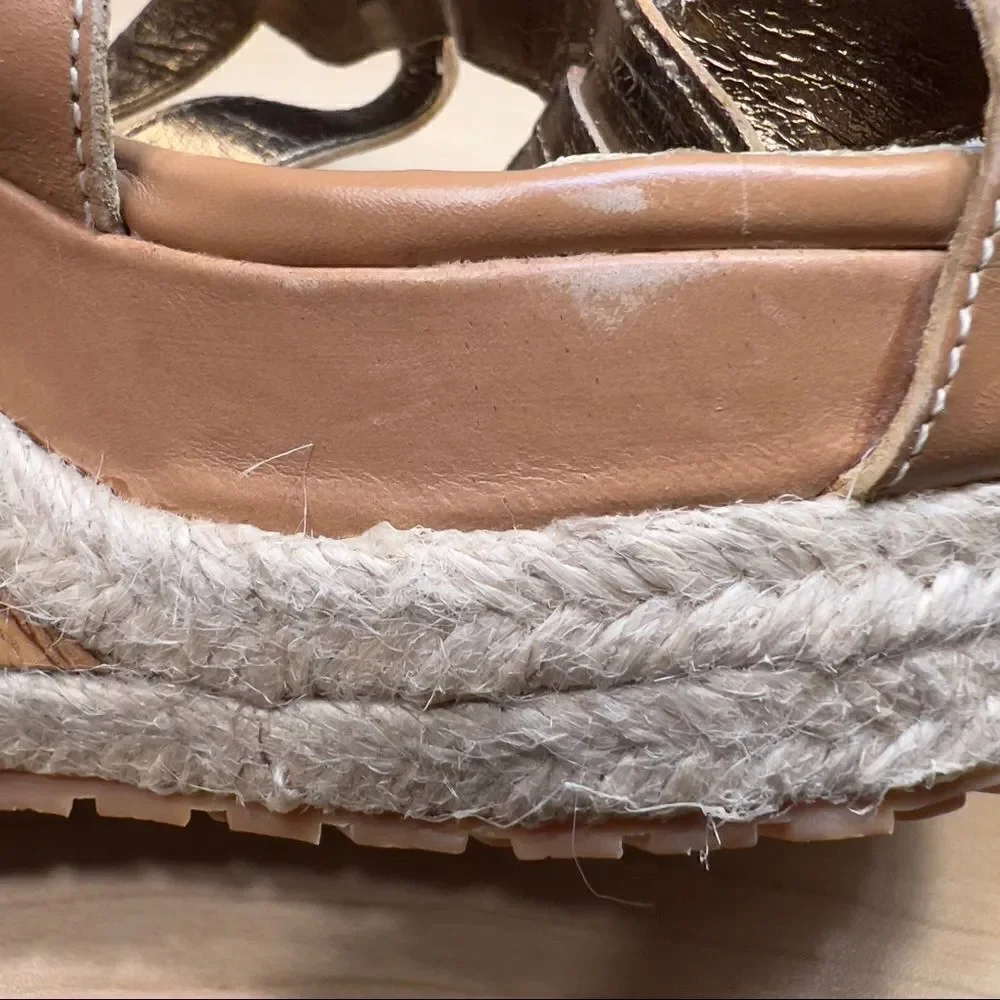 Charles David Womens  Tan Faux Leather Wedge Sandals Size 8.5 Faux Wood